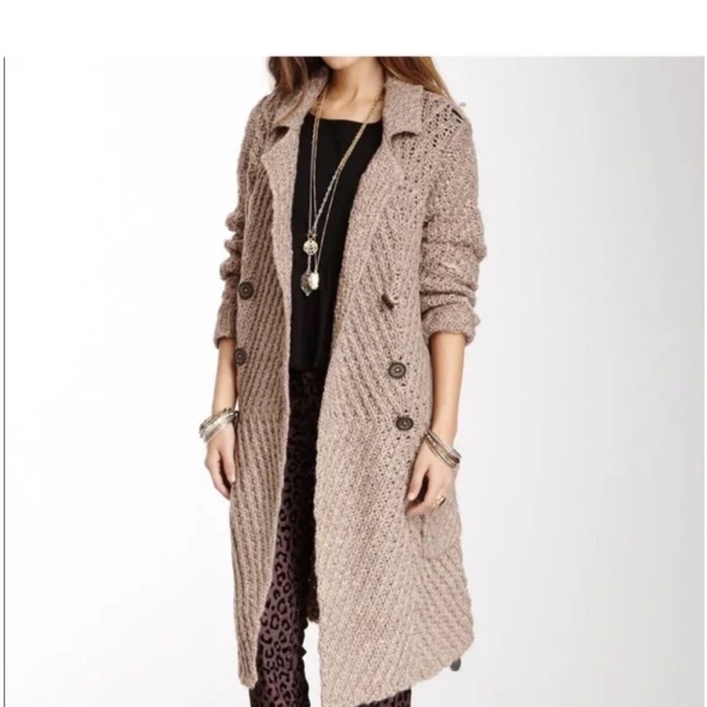 Free People Beige Knit Sweater Coat cardigan long
